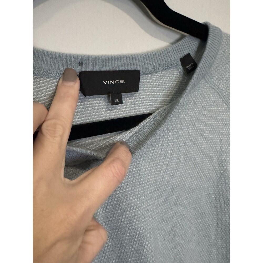 Vince Sweater Birds Eye Wool & Cashmere Crewneck Light Blue Mens XL Luxury Soft - Picture 2 of 7